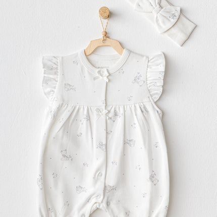 Ecru Cuddly Romper Ruffle Band Set