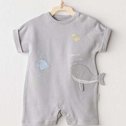 Grey Happy Ocean Whale Romper