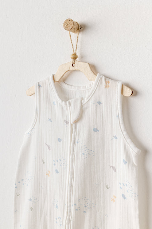 White Ocean Sleeveless Muslin Romper