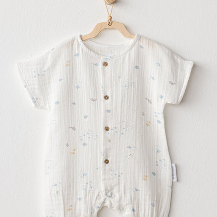 White Happy Ocean Muslin Romper