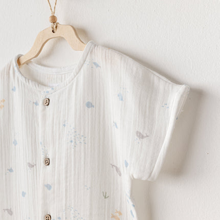 White Happy Ocean Muslin Romper