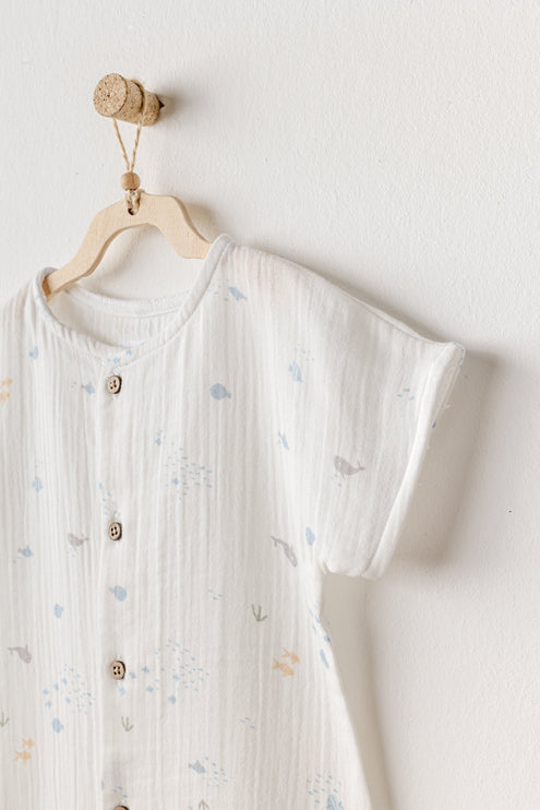White Happy Ocean Muslin Romper