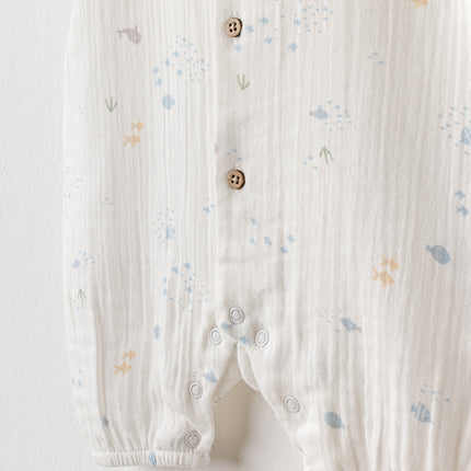 White Happy Ocean Muslin Romper