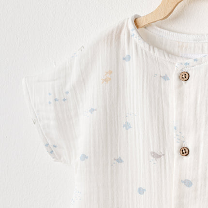 White Happy Ocean Muslin Romper