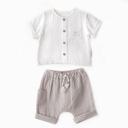 Grey Shorts Button Outfit