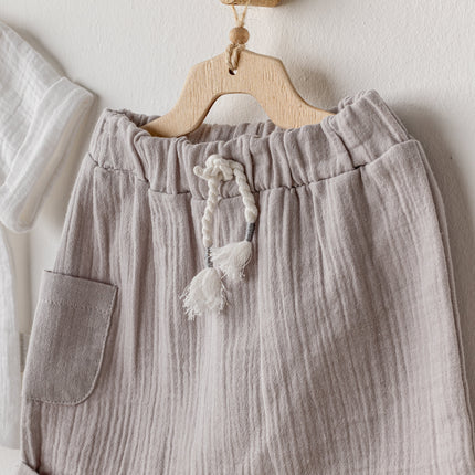 Grey Shorts Button Outfit