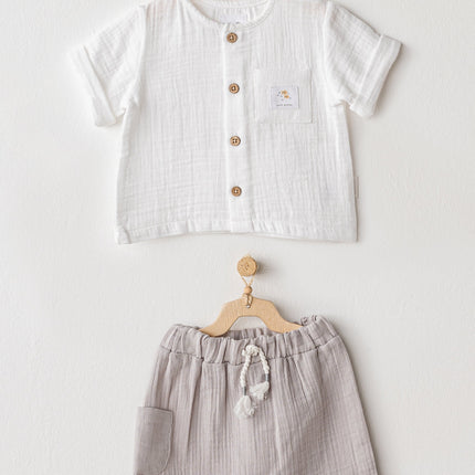 Grey Shorts Button Outfit