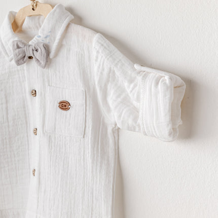 Grey Muslin Bowtie Outfit Set