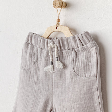 Grey Muslin Bowtie Outfit Set