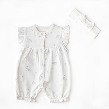 Ecru Cuddly Romper Ruffle Band Set