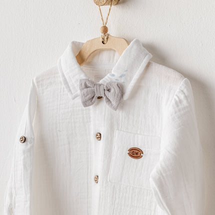 Grey Muslin Bowtie Outfit Set