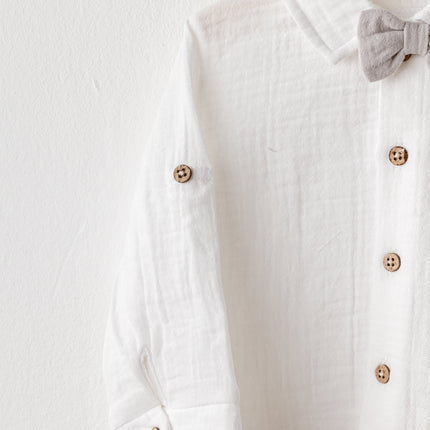 Grey Muslin Bowtie Outfit Set