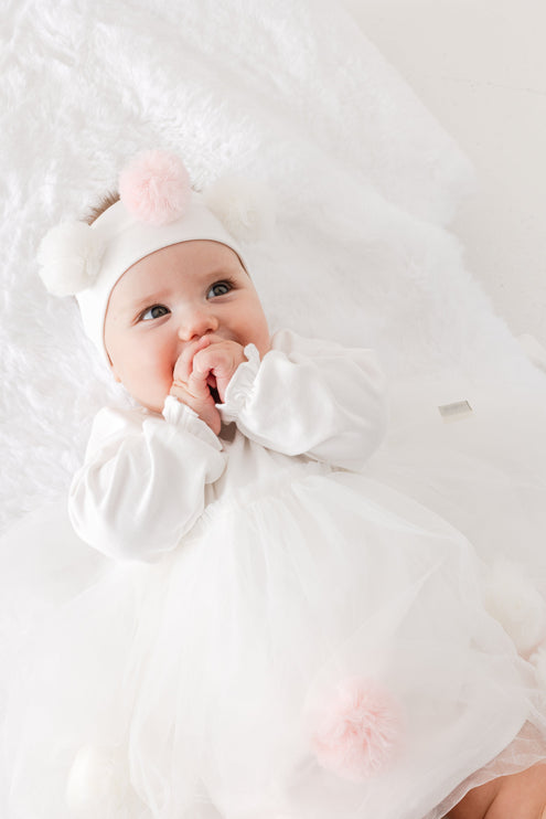White Petit Love Pom Dress & Headband