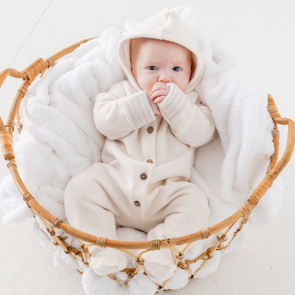 Cream Hood Buttoned Romper