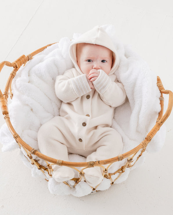 Cream Hood Buttoned Romper