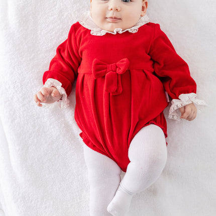 Red Holiday Ruffle Velvet Bodysuit