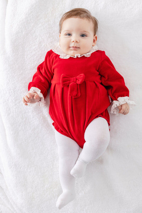 Red Holiday Ruffle Velvet Bodysuit