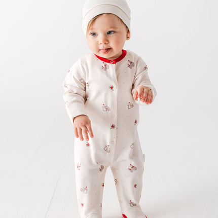 Cream Penguin Trim Babygrow & Beanie