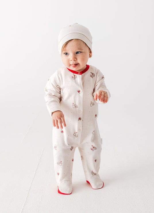 Cream Penguin Trim Babygrow & Beanie