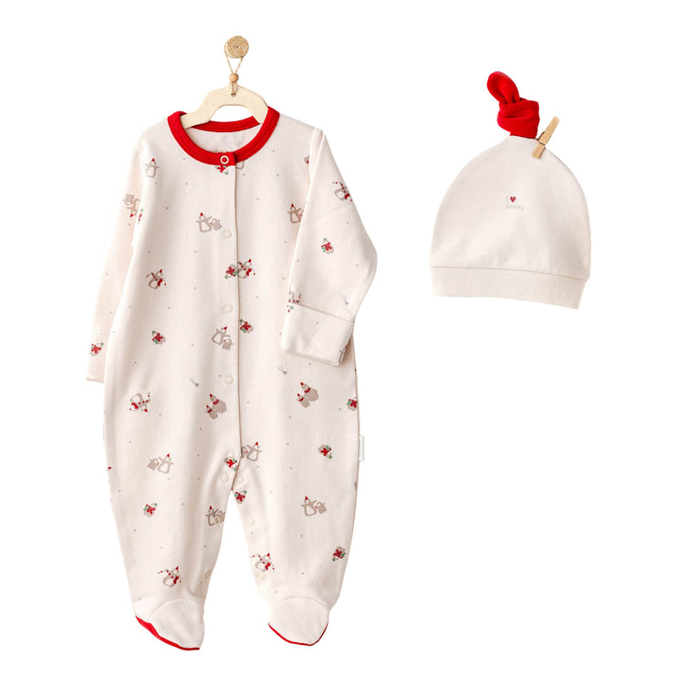 Cream Penguin Trim Babygrow & Beanie