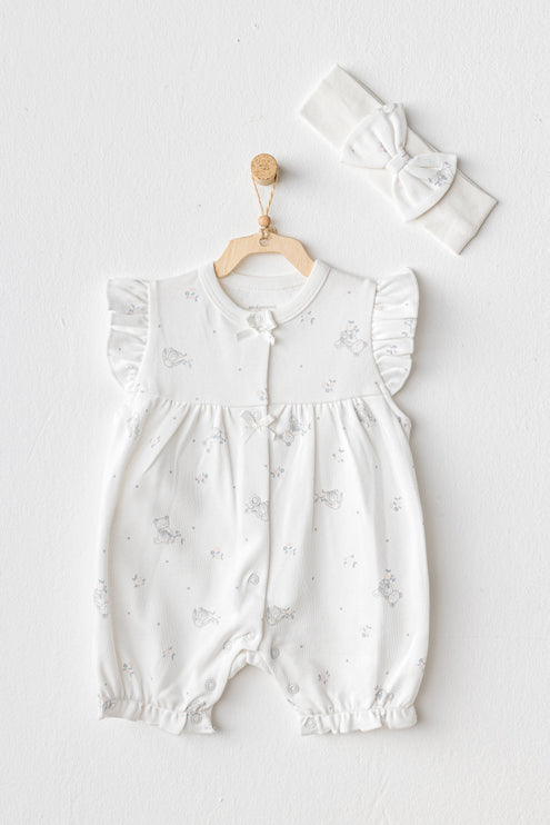 Ecru Cuddly Romper Ruffle Band Set