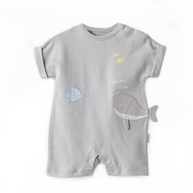 Grey Happy Ocean Whale Romper