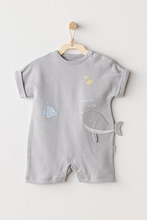 Grey Happy Ocean Whale Romper