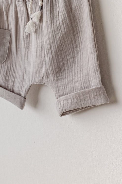 Grey Shorts Button Outfit
