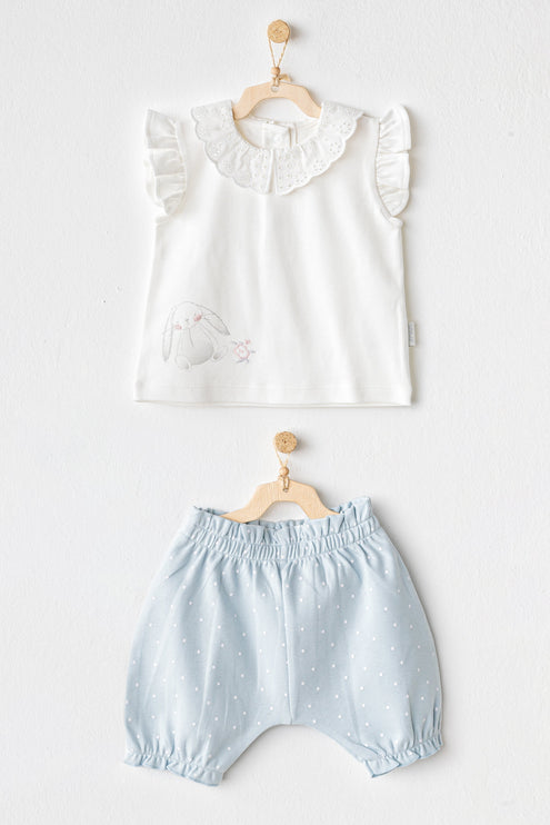 Blue Cuddly Bunny Bear Shorts Set