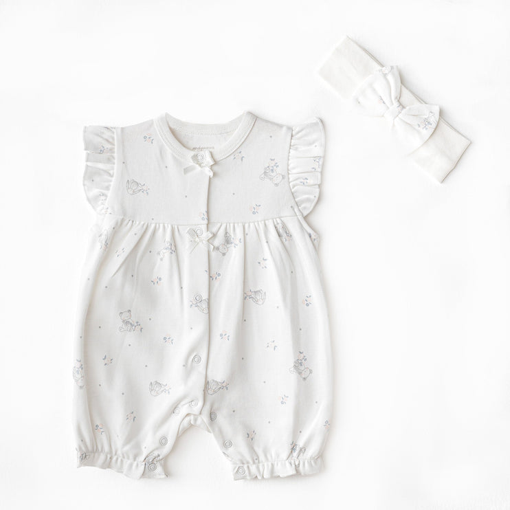 Ecru Cuddly Romper Ruffle Band Set