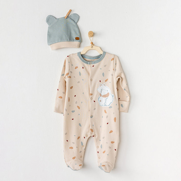 andywawa-ac24044-Beige & Green Romper with Hat