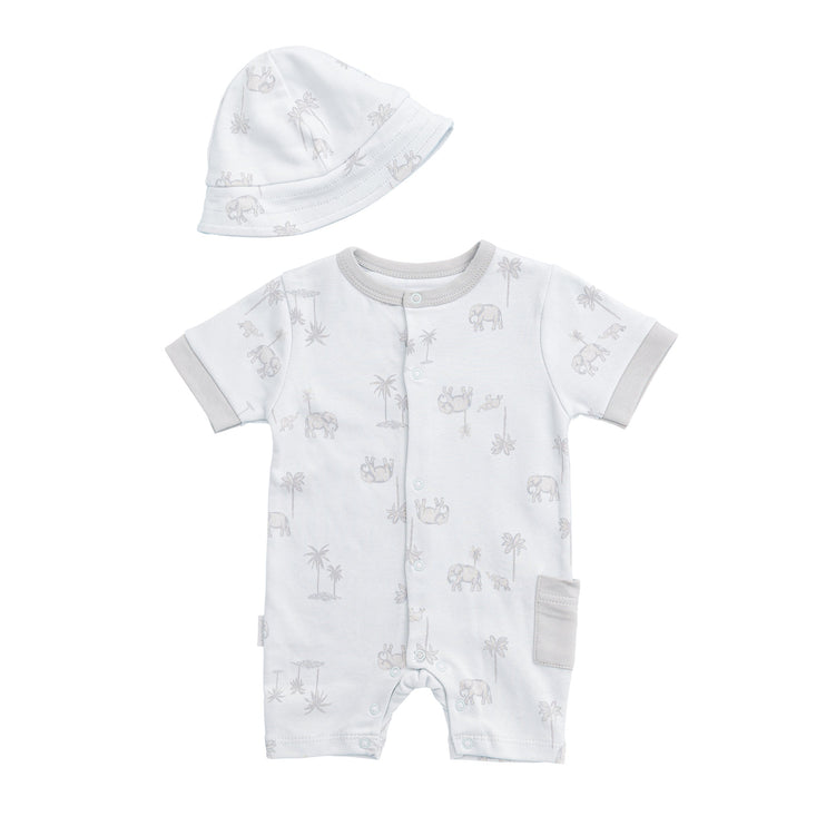 Light Blue Safari Print Romper & Hat