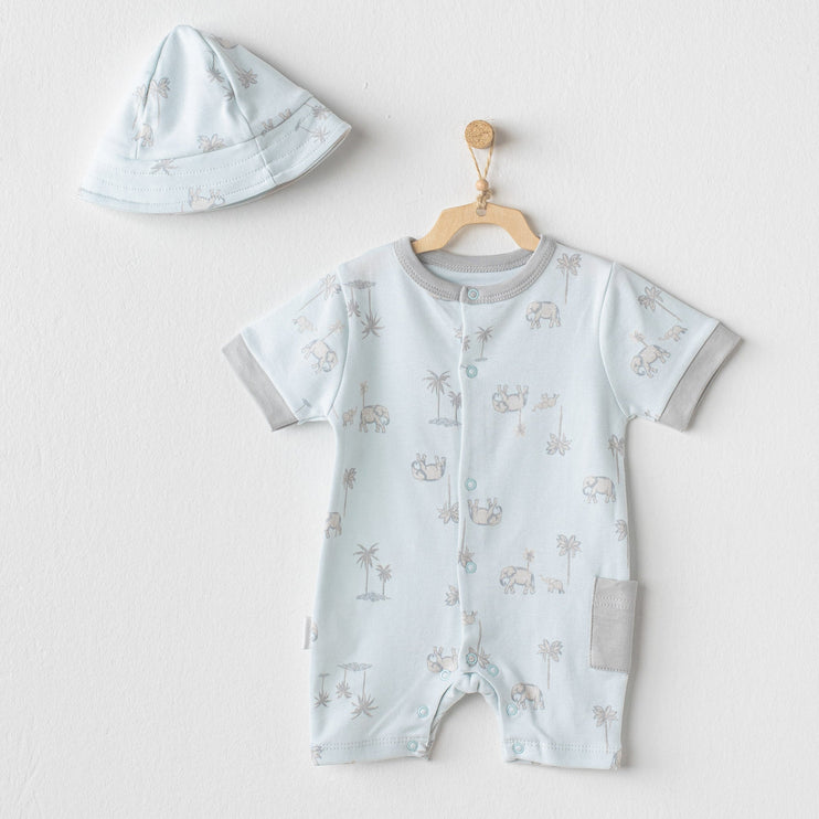 Light Blue Safari Print Romper & Hat