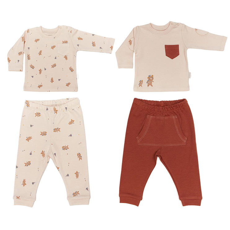 Beige and Umber Bear Camp 2pc Outfit Set